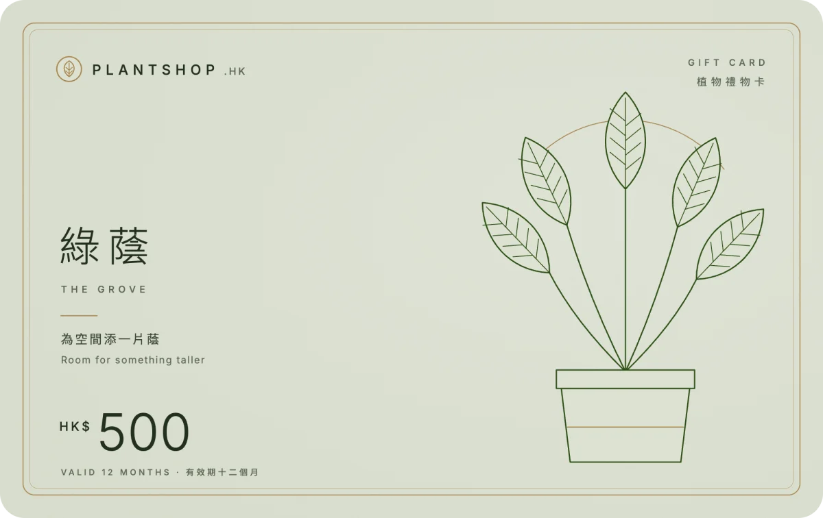 香港植物禮品卡,把選擇留畀收禮的人 綠蔭 HK$500 植物禮品卡卡面